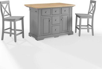 Julia Wood Top Island with 2 X-Back Stools