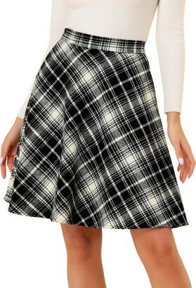 Allegra K Women's Plaids Vintage Tartan Elastic Waist Knee Length A-Line Skirt X-Small Black