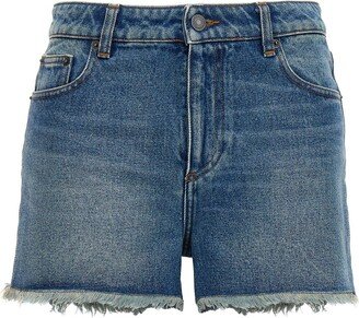 Paris Mid-Rise Frayed Denim Mini Shorts