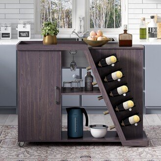 WANSE 5 Wine Holders Kitchen Island Cart on Wheels,for Dining Room, Kitchen