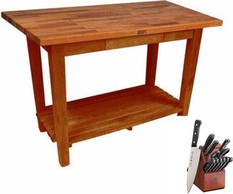 Oak 48x36 Butcher Block w/ Shelf & Henckels Knife Set