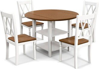 Tangkula 5 Piece Round Dining Kitchen Set w/ Drop Leaf Dining Table Folded & 4 Chairs