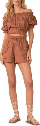 Drawstring Linen Blend Cover-Up Shorts