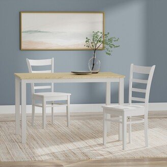 Glenwillow Home 3-PC - 48 Wood Dining Table in White/Natural + White Slat Back Dining Chairs Dining Set