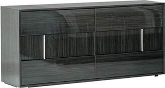 Contemporary Wooden Dresser with 6 Drawers and Silver Accents, Gray