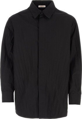 Pleated Buttoned Long-Sleeved Shirt