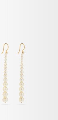 Short Diamond, Pearl & 14kt Gold Drop Earrings