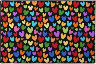 Door Mats: Rainbow Hearts - Black Door Mat, Multicolor