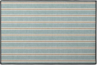 Door Mats: Stripes, Magnolia Flowers Coordinate - Rust On Blue Door Mat, Green