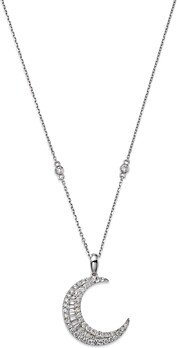 Diamond Baguette & Round Crescent Pendant Necklace in 14K White Gold, 0.62 ct. t.w. - 100% Exclusive