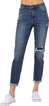 Judy Blue Destroyed Knee Patch Boyfriend Jean In Dark Wash