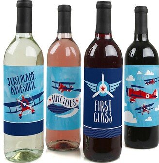 Big Dot Of Happiness Taking Flight - Airplane - Party Decor - Wine Bottle Label Stickers - 4 Ct