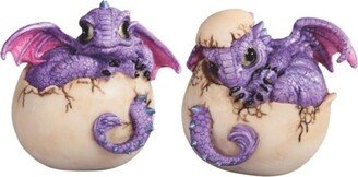 2-pc 3.5H Set Purple Dragon Baby in Egg Statue Fantasy Decoration Figurine Home Decor Perfect Gift for House Warming, Holidays and Birthday