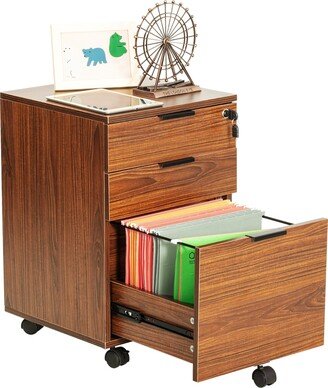 JJS 3-drawer Rolling Wood File Cabinet with Lock