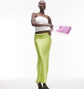 Topshop Tall satin bias maxi skirt in lime