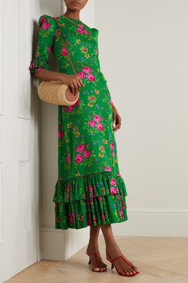 There's No Place Like Home Ruffled Tiered Floral-print Cotton Midi Dress - Green