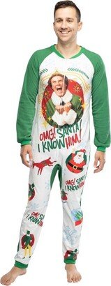 Elf The Movie Men's OMG Santa! I Know Him! One Piece Sleeper Pajama (S/M) Multicoloured