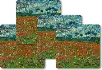 Vincent Van Gogh Poppy Field Painting Square Coasters - Set Of 4