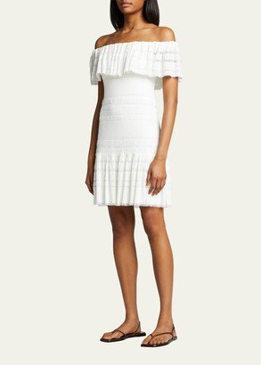 Tonal Stripe Off-the-Shoulder Knit Short Dress