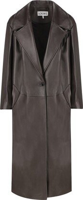 Double Breasted Pleated Leather Coat