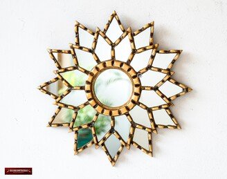 Gold Small Mandala Mirror 12.2 From Peru, Ornate Accent Round Mirror, Artwork On The Wall, Small Mirror For Wall Decorative Love Mandala