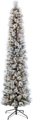 Puleo International 6.5 ft. Pre-Lit Flocked Patagonia Pine Pencil Artificial Christmas Tree with 300 Ul- Listed Clear Lights