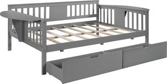 IGEMAN Full Size Wood Daybed with 2 Drawer & 2 Shelf Table, 79.5''L*56.2''W*34.1''H, 112LBS-AA