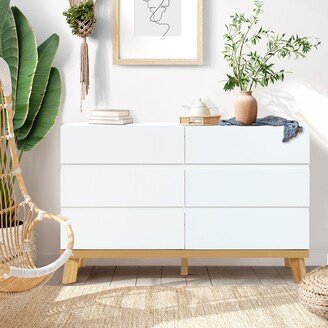 Modern White Wood 6-Drawer Dresser