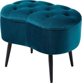 Tufted Oblong Ottoman - Velvet Foot Stool - Teal