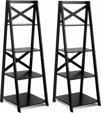 2 Pcs 4-Tier Ladder Shelf Bookshelf Bookcase Storage Display Leaning Home Office