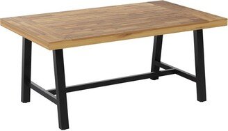 Emma and Oliver Natural Finish Solid Acacia Wood Dining Table with Black Metal Legs for Indoor and Outdoor Use