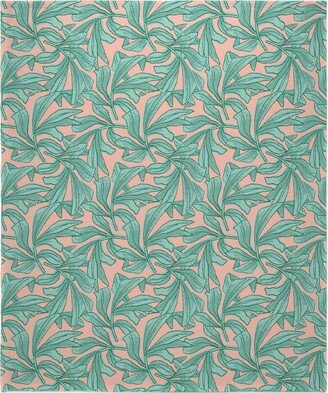 Fleece Photo Blankets: Lush Tropical Leaves - Pink And Mint Blanket, Plush Fleece, 50X60, Green