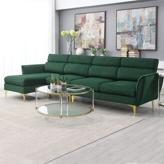 111 Convertible Sectional Sofa Couch , Flannel L Shape Furniture Couch with Chaise-Green