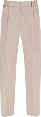 single pleat wool silk trousers