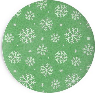 Salad Plates: Snowflakes On Mottled Green Salad Plate, Green