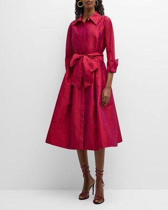 3/4-Sleeve Belted Midi Shirtdress