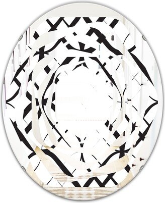 Designart 'Monochrome Geometric Pattern III' Printed Modern Round or Oval Wall Mirror - Whirl