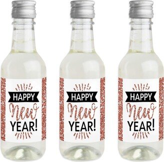 Big Dot Of Happiness Rose Gold Happy New Year - Mini Wine Bottle Stickers - Party Favor Gift - 16 Ct