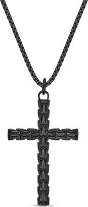 Men's Rib-Textured Cross Pendant in Stainless Steel with Black IP - 24