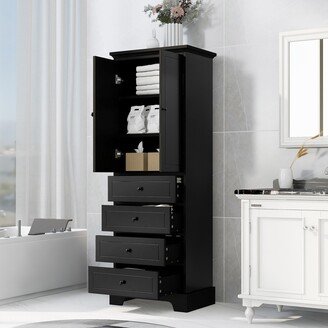 Joliwing Tall Bathroom Cabinet Storage Cabinet with 4 Drawers and Adjustable Shelf,Black - Bathroom Cabinet