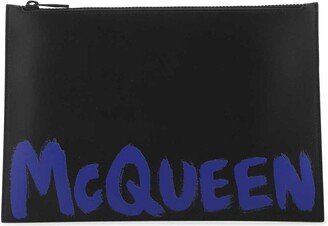 Graffiti Logo-printed Zipped Clutch Bag-AA