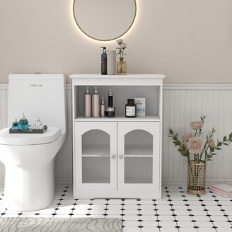 White Bathroom Cabinet with Glass-AA