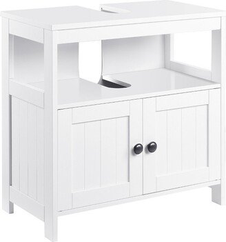 kleankin Pedestal Under Sink Cabinet with Double Doors, Modern Bathroom Vanity Storage Unit with Shelves, White