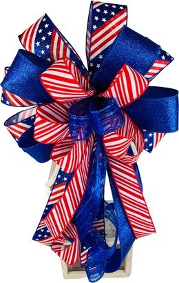 Stars & Stripes Outdoor Patriotic Bow, Red, White Blue 4Th Of July Bow For Porch Post, Lantern Swag, Tree Topper