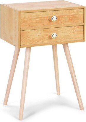 Tangkula Side End Table Nightstand 2 Drawers Bedroom Room Furniture