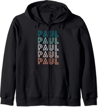 Personalized Birthday Gifts for Men Paul Name Retro Color Zip Hoodie