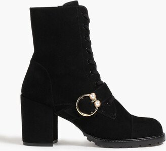 Embellished suede combat boots