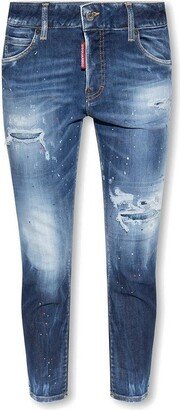 Low-Rise Distressed Cropped Jeans