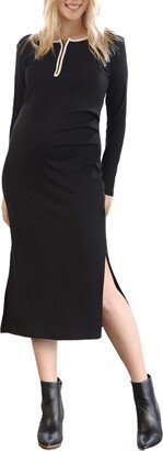 Pipe Detail Long Sleeve Cotton Blend Maternity Dress