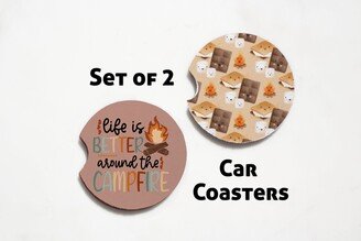 Neoprene Camping Coasters For Car, Truck, Rv Trailer - Set Of 2 Smores Car Gifts